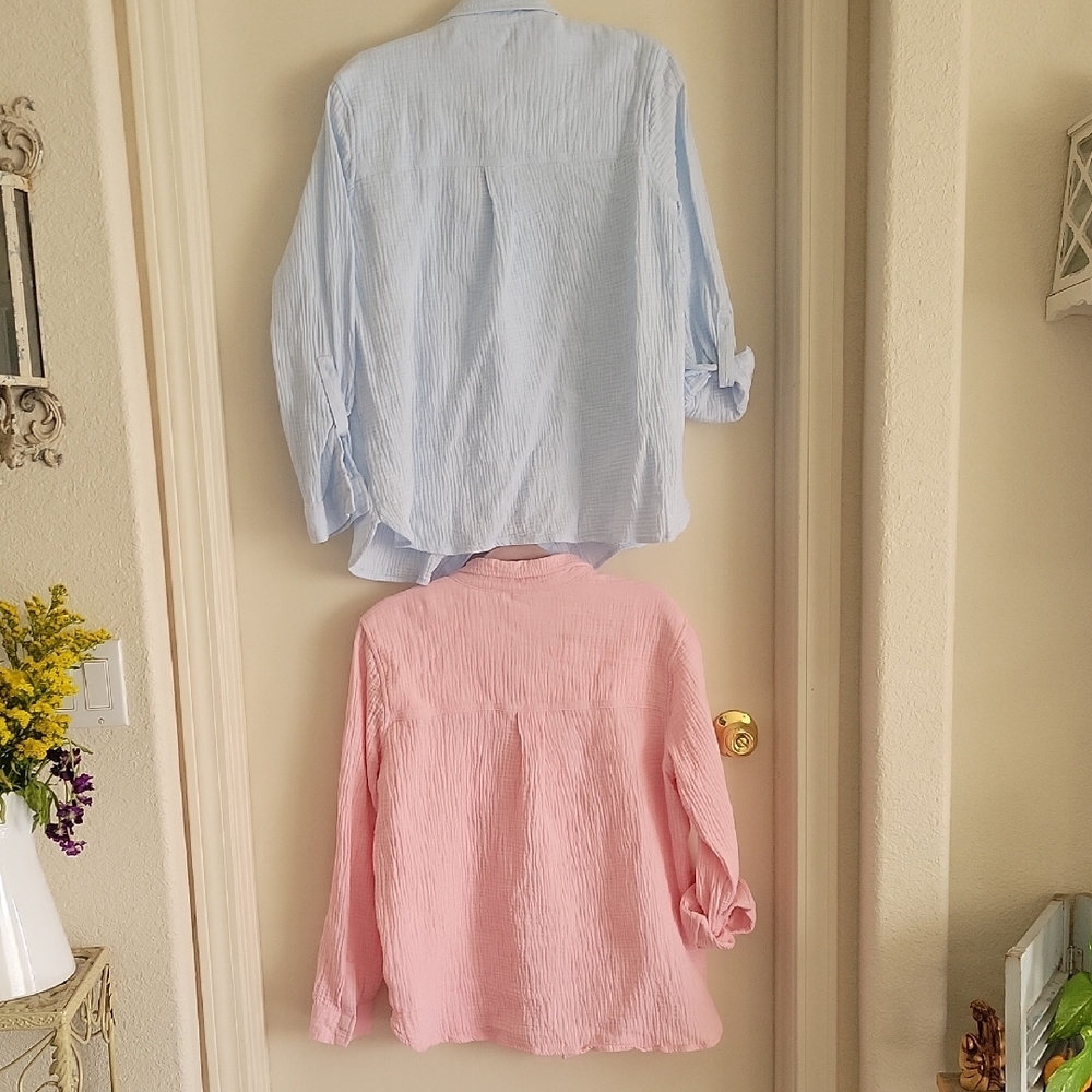 Nine West Lightweight Button Down Shirts in Light Blue and Pink - Picture 8 of 9